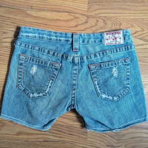 True Religion Blue Jean Shorts with Horseshoe Stitching
